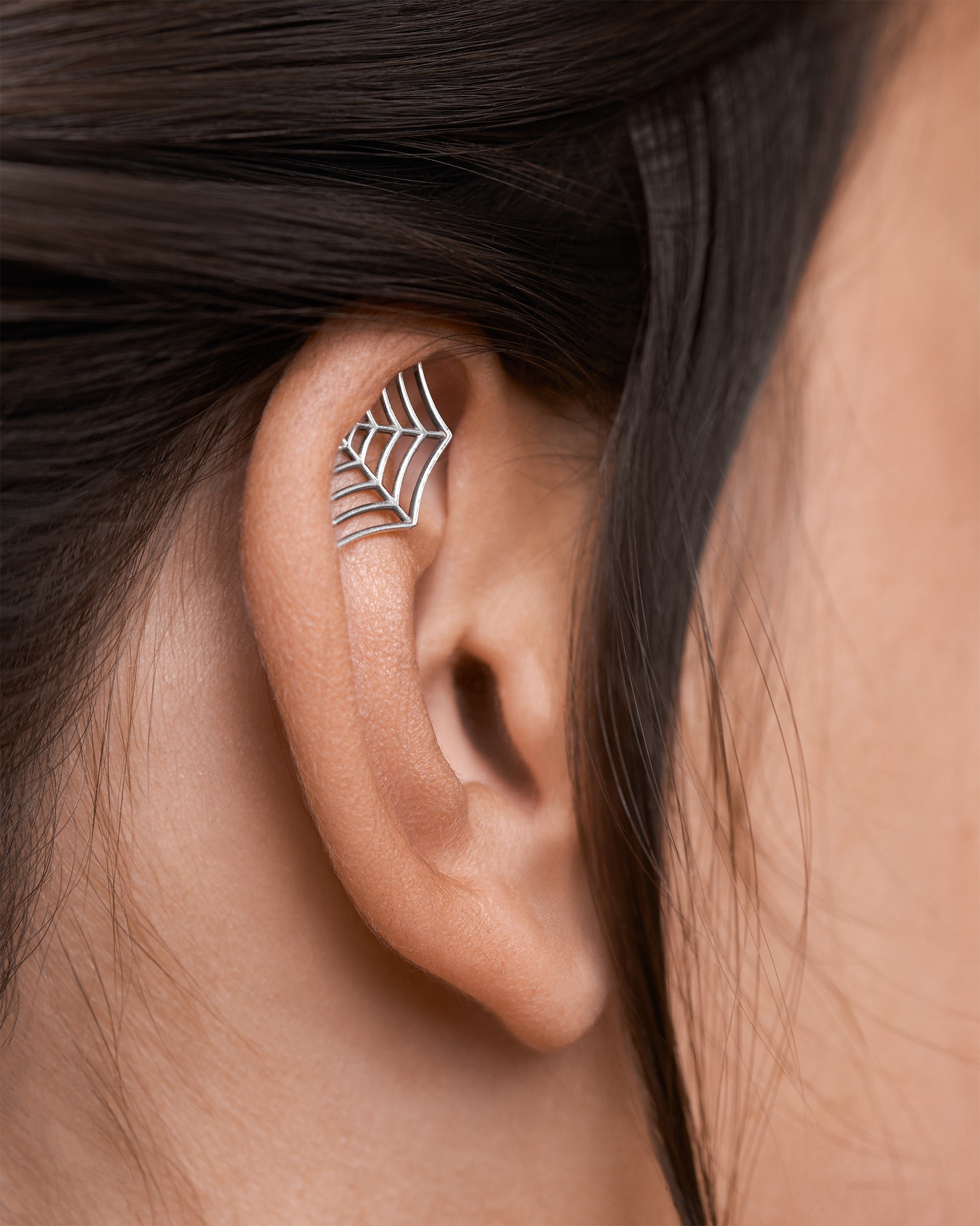 Spider Web Earring Gothic Jewelry • Cartilage Helix Piercing 20G 18G 16G • Mystical Dark Goth Halloween Earring • Hidden Helix - CRT015