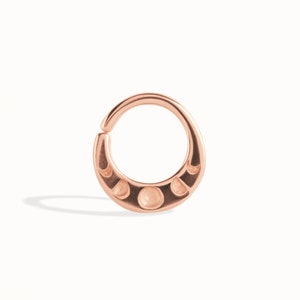 Moon Phase Septum Ring Nose Ring Celestial Jewelry Sterling Silver Bohemian Fashion Indian Style 14g 16g 18g BSE041 Rose Gold Shiny