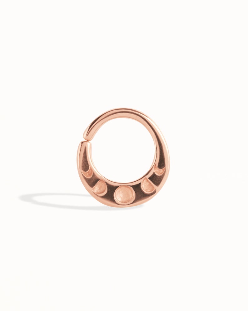 Moon Phase Septum Ring Nose Ring Celestial Jewelry Sterling Silver Bohemian Fashion Indian Style 14g 16g 18g BSE041 Rose Gold Shiny