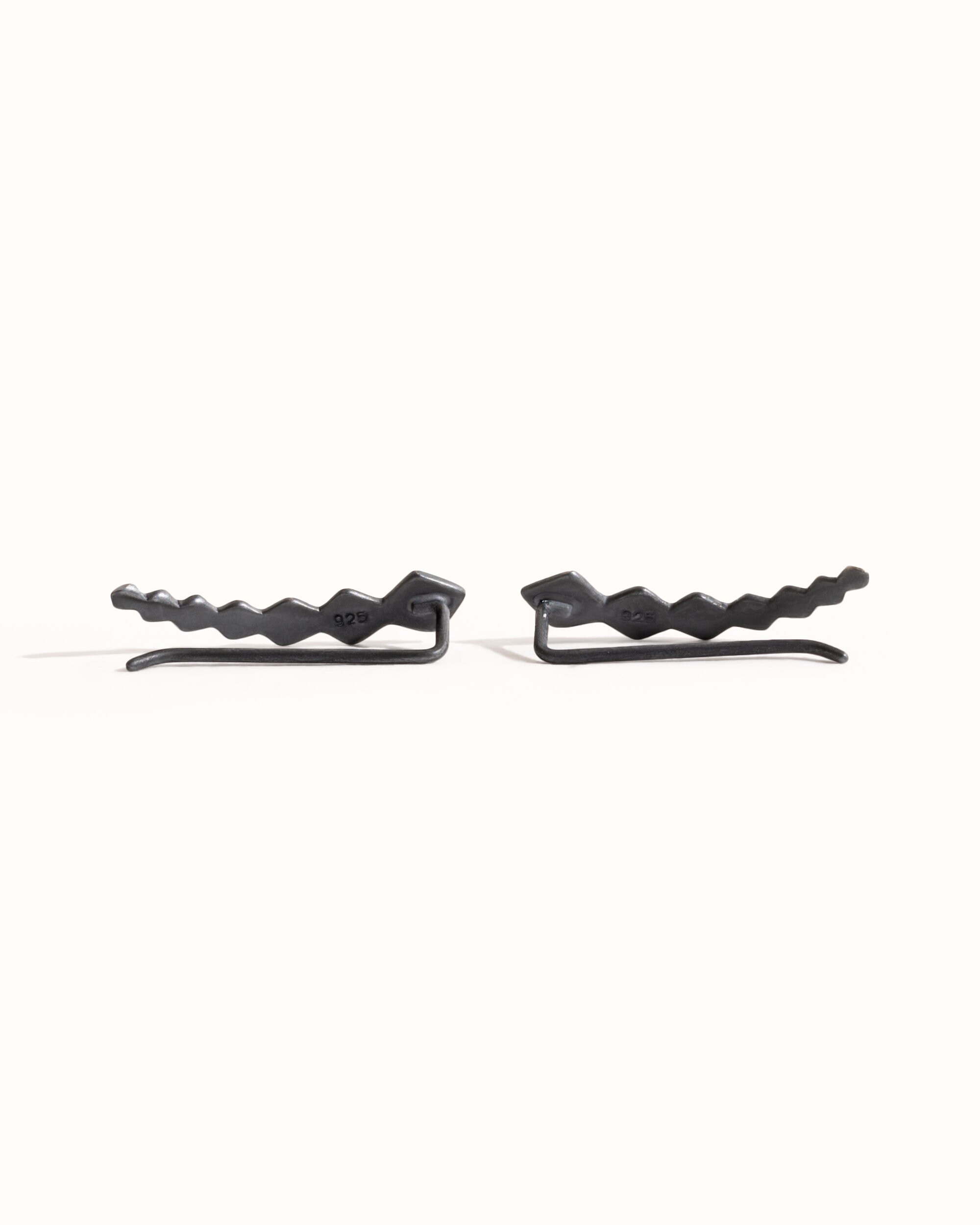 Black Silver Ear Climber Earrings · Minimalist Pyramid Ear Crawler · 925 Sterling Silver Earrings Fashion Jewelry Gift for Her - FES010