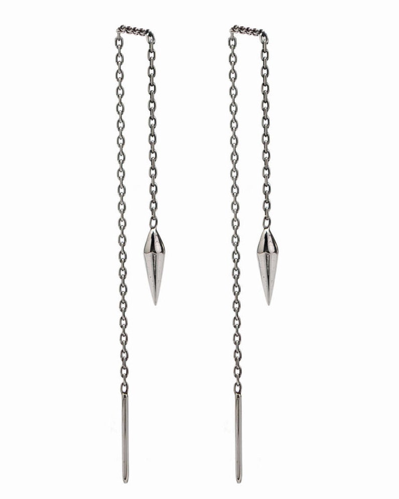 Threader Earrings Pendulum Sterling Silver Chain Earrings image 0