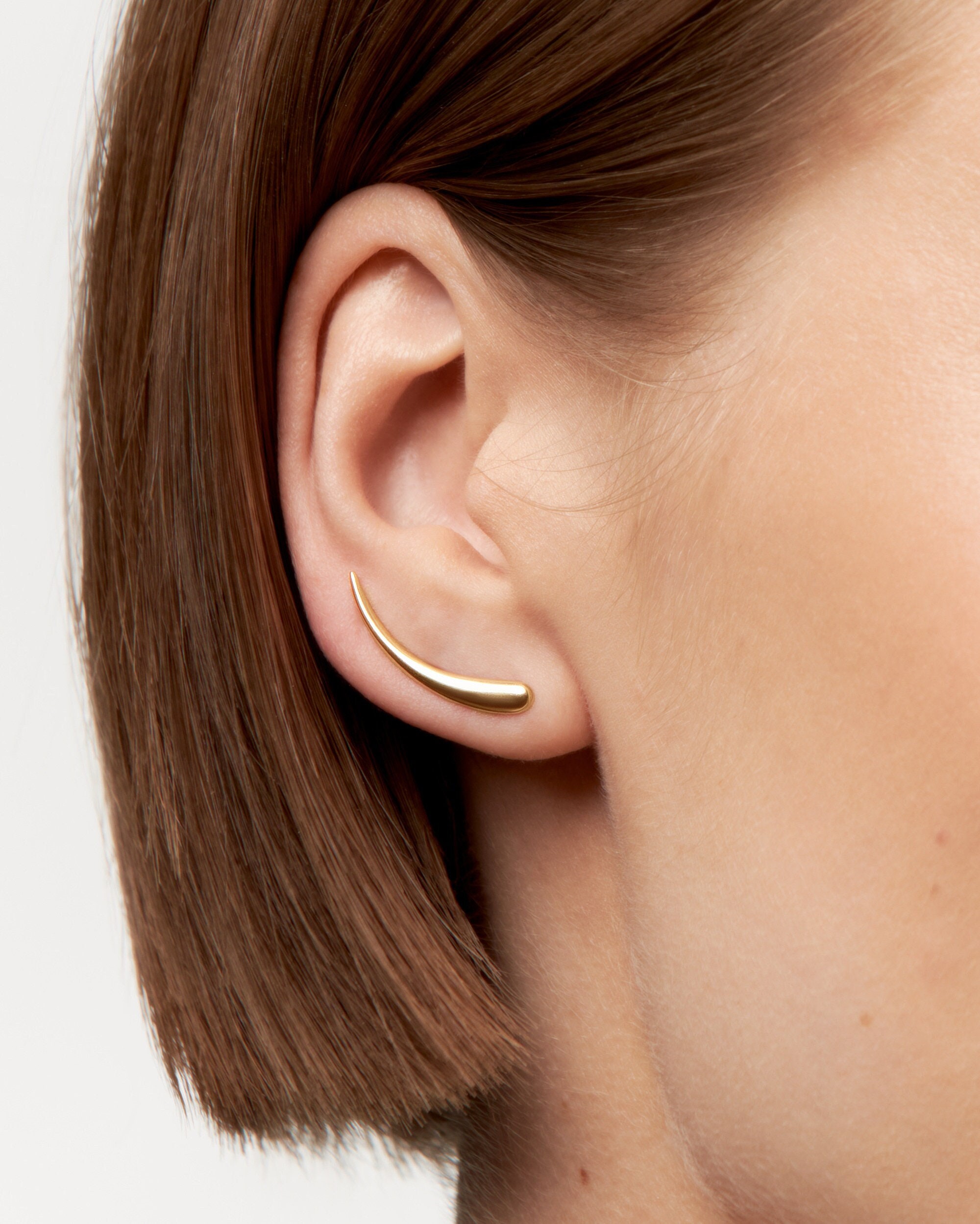 Ear Climber Gold Minimalist Sterling Silver Ear Cuff Crescent Moon Earrings Celestial Jewelry Ear Jacket Modern Jewelry - FES007