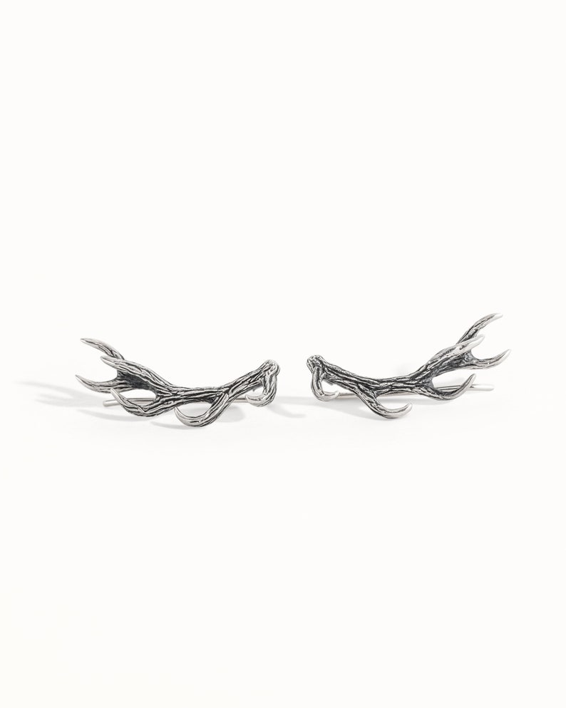 Sterling Silver Ear Cuff Earrings Antler Deer Earpin Boho Ear Crawler Wrap Earring Bohemian 925 Jewelry Gift FES006 image 7