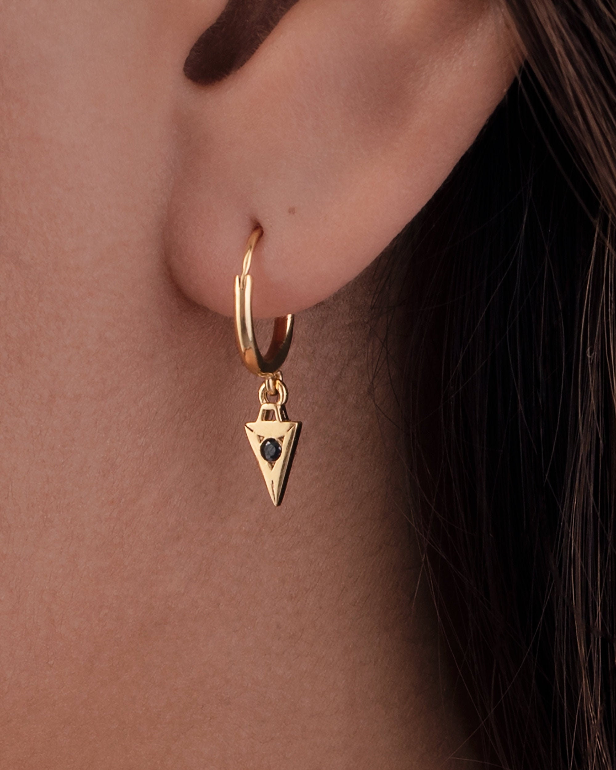 Tiny Zirconia Hoop Earrings Silver Triangle Pendulum Charm Huggie Earrings Sterling Silver Modern Jewelry Tiny Dainty Hoops - MHP011