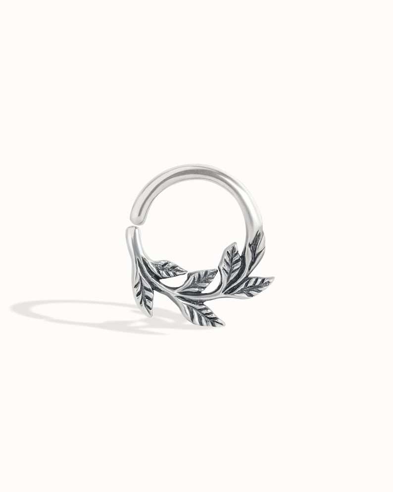 Leaves Septum Ring Nose Ring Body Jewelry Sterling Silver Bohemian Fashion Indian Style 14g 16g 18g Gift for Her - BSE036 