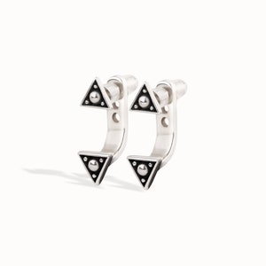 Sterling Silver Triangle Ear Jacket Earrings Ear Cuff Earrings Modern Jewelry Gift for Her JKT007SSO Pair - 2 Earrings