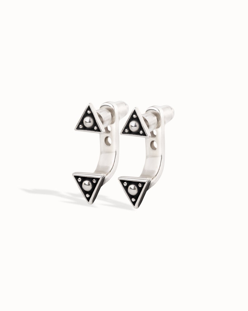 Sterling Silver Triangle Ear Jacket Earrings Ear Cuff Earrings Modern Jewelry Gift for Her JKT007SSO Pair - 2 Earrings