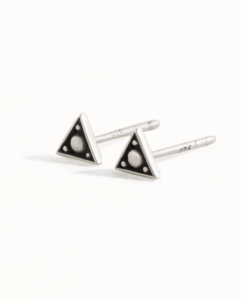 Tiny Triangle Sterling Silver Stud Earrings Edgy Modern Jewelry Earrings Gift for Her CST002 image 1