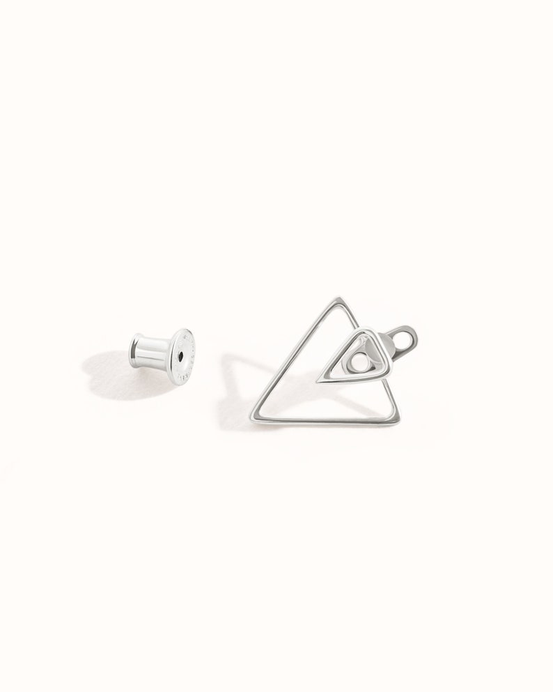 Triangle Ear Jacket Earring Sterling Silver Geometric Earrings Triangle Studs Minimalist Jewelry Gift for Her JKT011 Single - 1 Earring