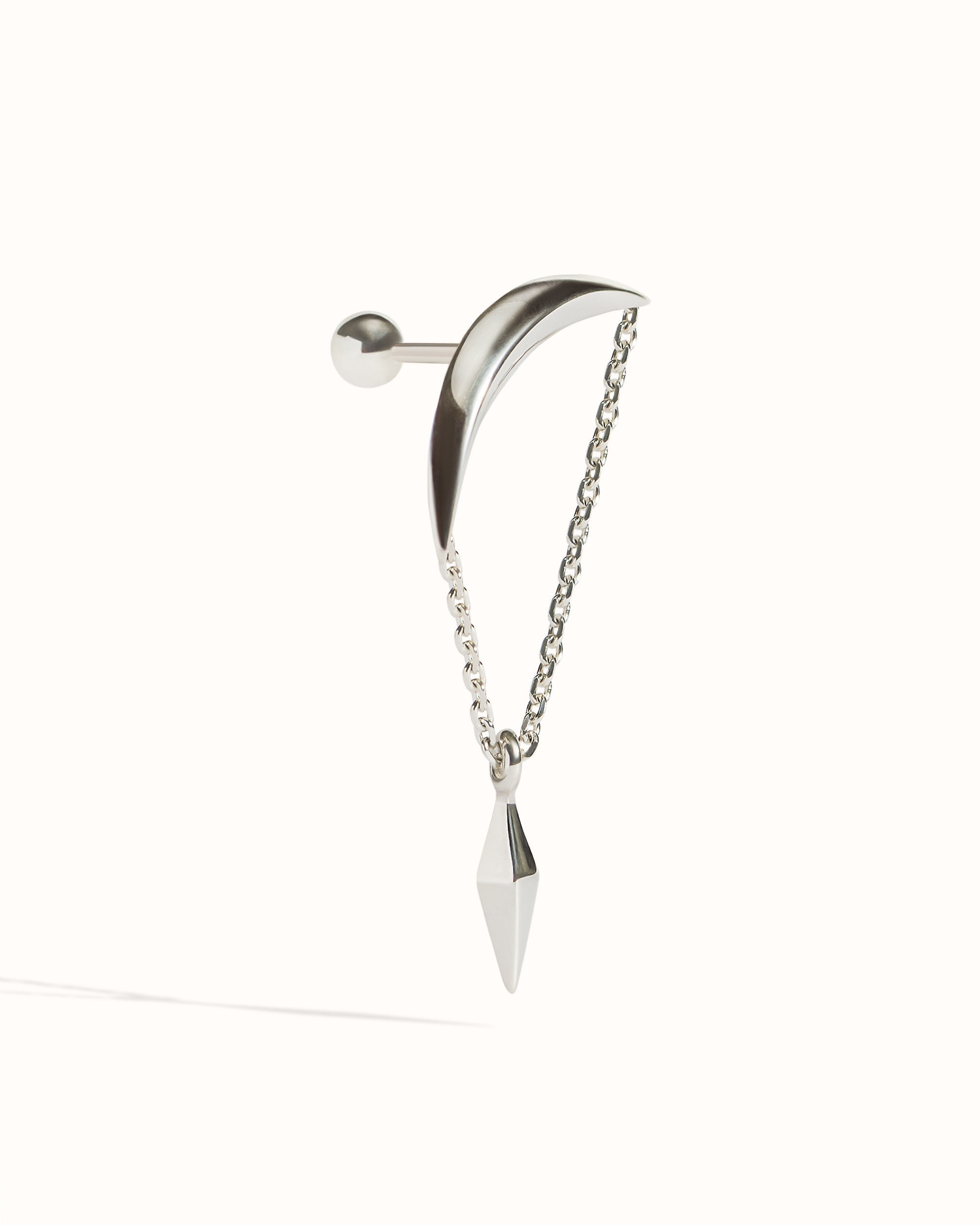 Top Helix Chain Piercing •  Hanging Pendulum Helix Earring • Crescent Moon Cartilage Earring • 18G 16G • Silver Hidden Helix - CRT012