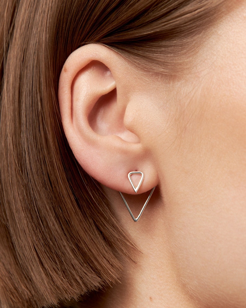 Triangle Ear Jacket Earring Sterling Silver Geometric Earrings Triangle Studs Minimalist Jewelry Gift for Her JKT011 image 1
