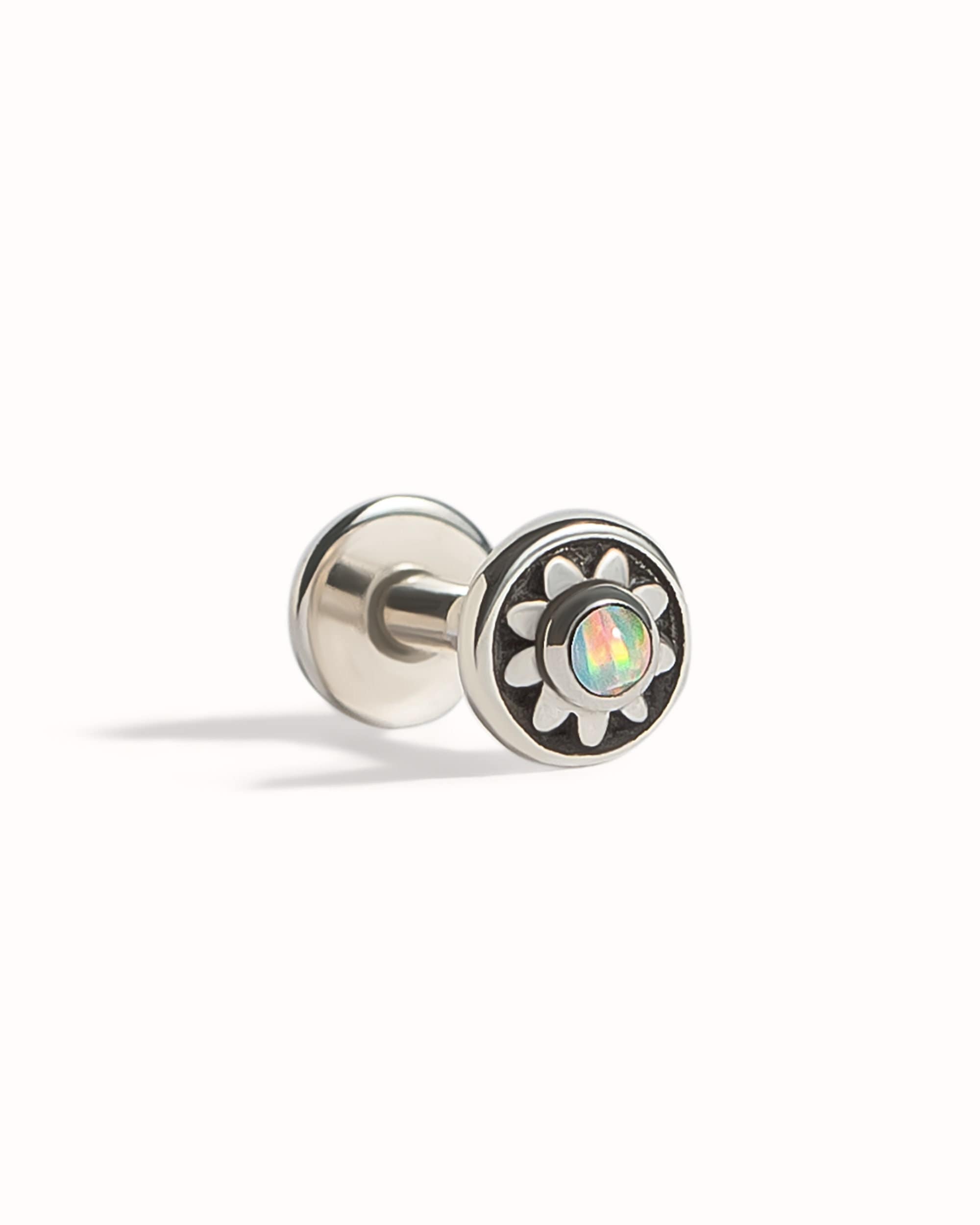 Fire Opal Cartilage Earring • Flat Back Stud Earring • Sterling Silver 16G Internally Threaded Labret Stud • Opal Piercing Jewelry - CRT011