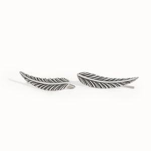 Feather Ear Climber Earrings Boho Sterling Silver Ear Cuff Feather Gold Plated Ear Climber Earrings Bohemian Jewelry FES018 image 2