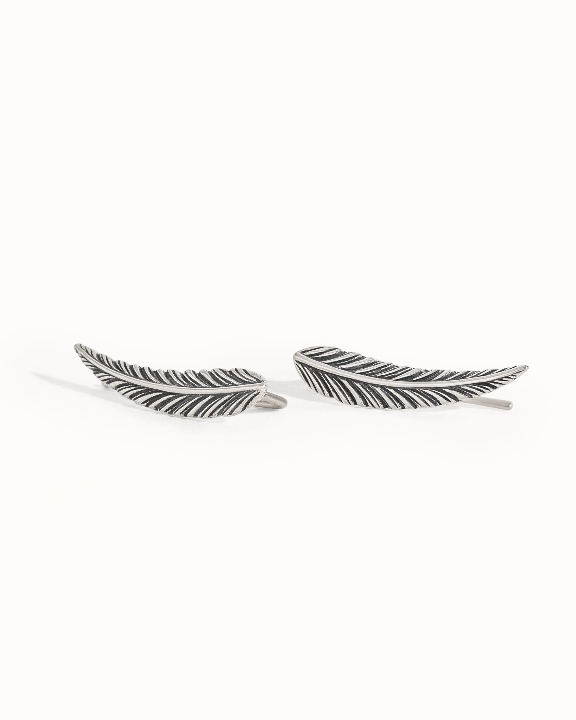 Feather Ear Climber Earrings Boho Sterling Silver Ear Cuff Feather Gold Plated Ear Climber Earrings Bohemian Jewelry - FES018