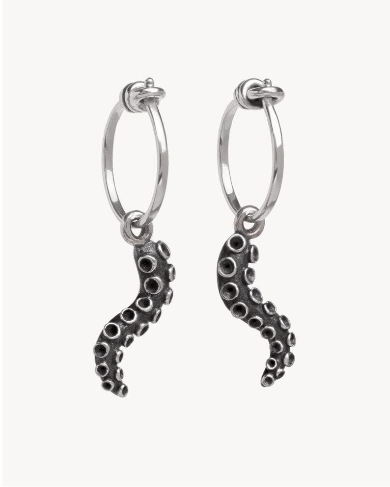 MHP503SSO Octopus Tentacle Hoop Earrings Sterling Silver Boho Charm Huggie Earrings Modern Fashion Tiny Dainty Jewelry