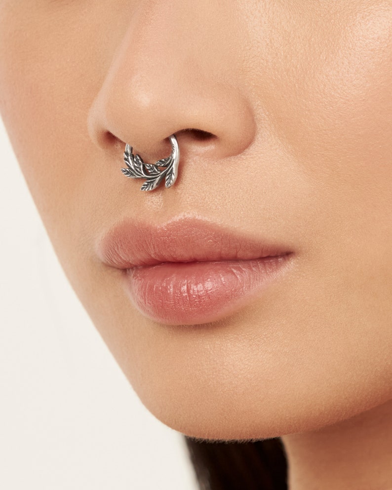 Leaves Septum Ring Nose Ring Body Jewelry Sterling Silver Etsy