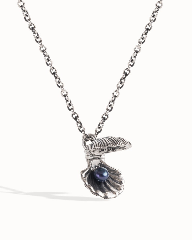 Collana di perle Collana di conchiglie d'argento fatta a mano Collana di perle in ostrica con ciondolo nautico oceanico Collana in argento regalo per lei FPE036 immagine 6