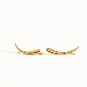 Boucles d'oreilles en argent sterling minimaliste en forme de grimpeur d'oreilles, croissant de lune, bijoux célestes, veste d'oreille, bijoux modernes FES007 Yellow Gold Shiny