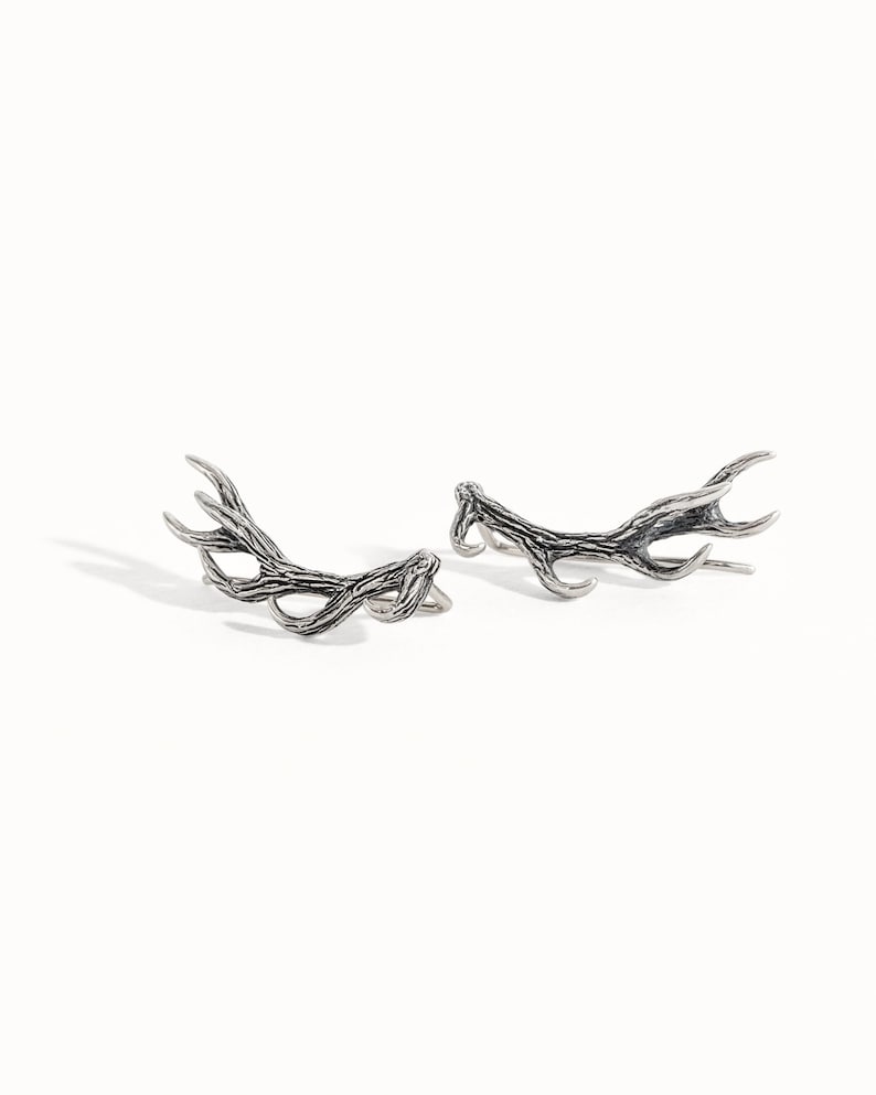 Sterling Silver Ear Cuff Earrings Antler Deer Earpin Boho Ear Crawler Wrap Earring Bohemian 925 Jewelry Gift FES006 image 2