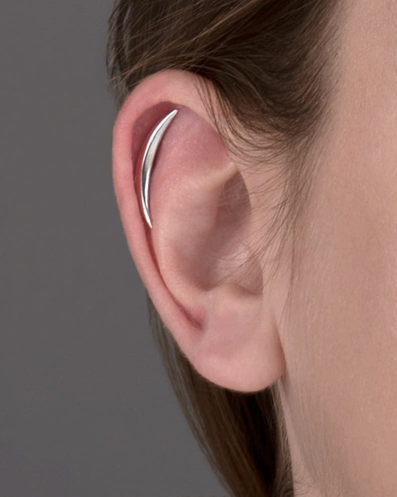 May include: A silver crescent shaped earring