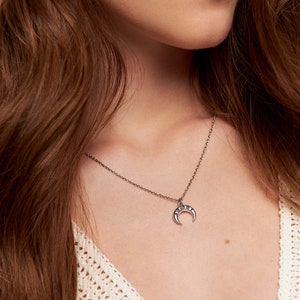 Crescent Moon Celestial Necklace Double Horn Charm Moon Phase Sterling Silver Tusk Boho Jewelry Gift for Her FPE025 image 4