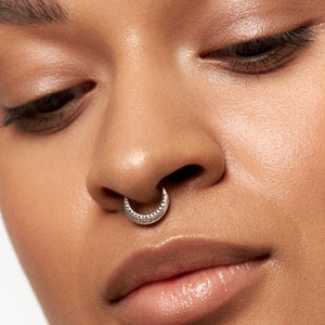 Septum Ring Nose Ring Body Jewelry Sterling Silver Bohemian Fashion Indian Style 14g 16g Gift for Her BSE023 image 2