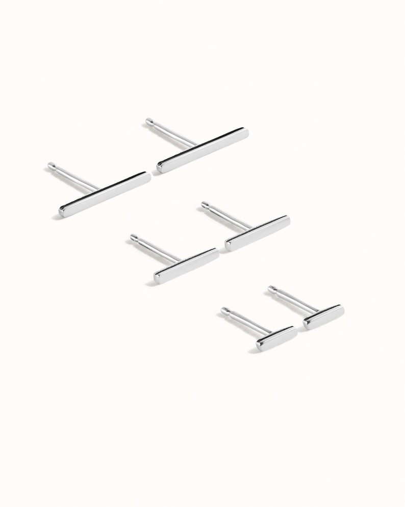 Aretes con barra Aretes con barra cuadrada Aretes con barra minimalista Aretes pequeños de plata Aretes diminutos de joyería cotidiana CST012 3 Pairs (S+M+L)