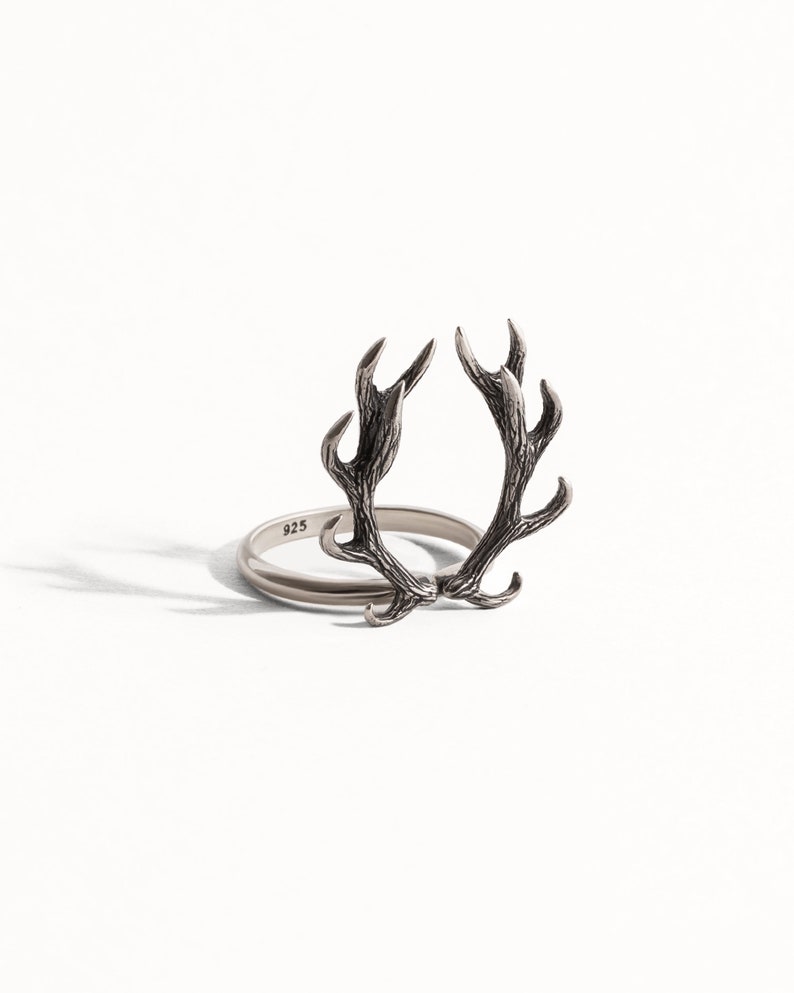 Deer Antler Ring Sterling Silver Ring Statement Ring Adjustable Ring Boho Jewelry Jewelry Gift for Her FRI001 image 5