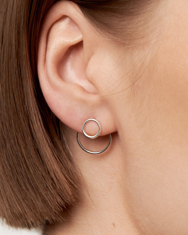 Boucle doreille Open Circle Ear Jacket Boucles doreilles géométriques en argent sterling Clous circulaires Bijoux minimalistes Cadeau pour elle JKT010 image 1