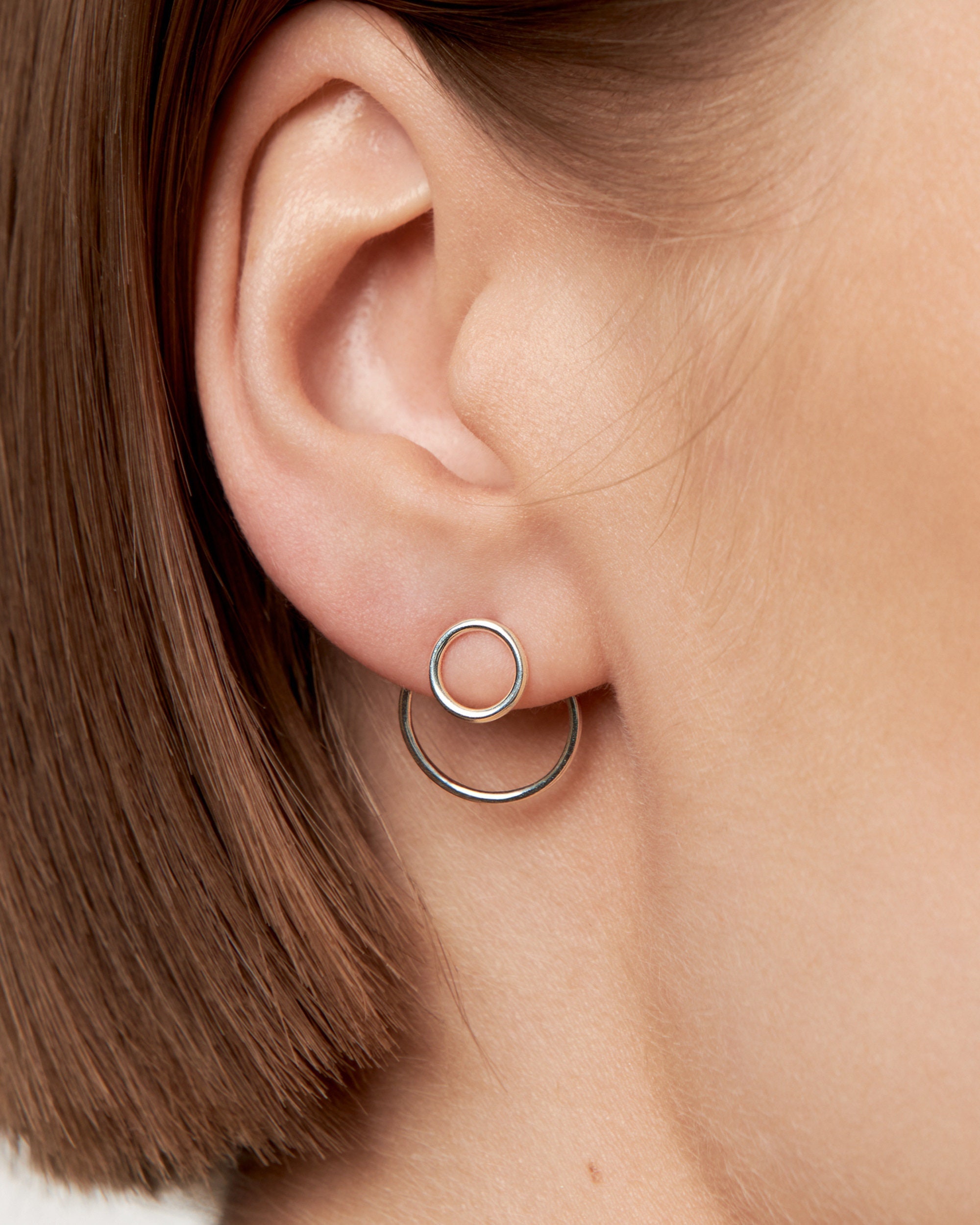 Offener Kreis Ohr Jacke Ohrring · Sterling Silber Geometrische Ohrringe · Kreis Ohrstecker · Minimalist Schmuck · Geschenk für Sie - JKT010