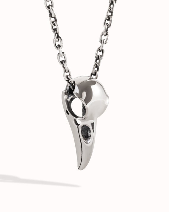 Silver Raven Skull Necklace Bird Skull Jewelry Raven Skull Gothic Pendant Goth & Steampunk Gift for Him Best Christmas Gift - FPE005