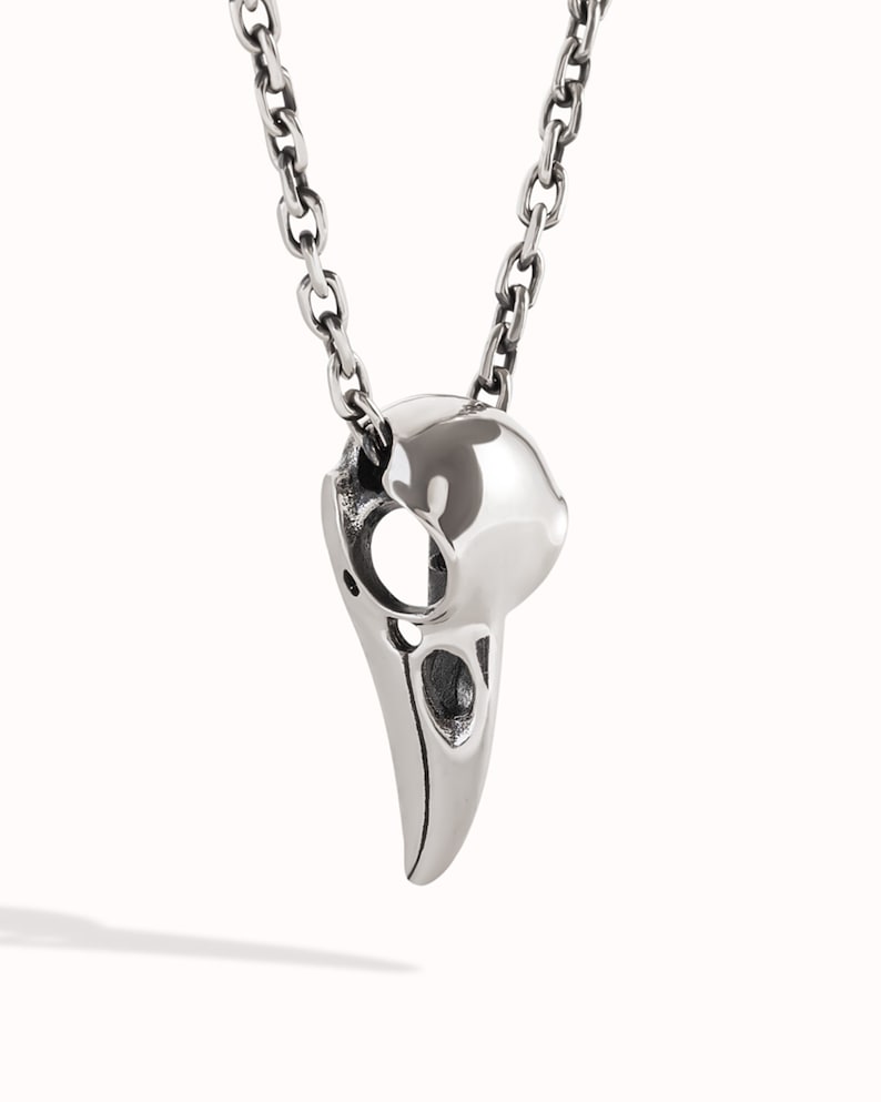 Silver Raven Skull Necklace Bird Skull Jewelry Raven Skull Gothic Pendant Goth & Steampunk Gift for Him Best Christmas Gift - FPE005 image 1