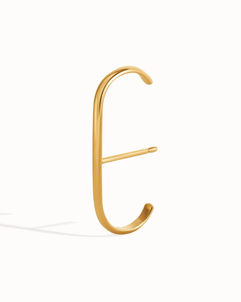 Orecchino minimalista a bretella in argento • Orecchino a clip geometrico moderno per lobo • Orecchino a perno placcato oro 24 carati, regalo semplice - CST027 Gold