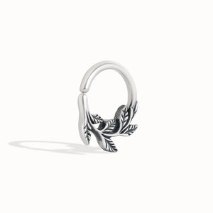 Leaves Septum Ring Nose Ring Body Jewelry Sterling Silver Bohemian Fashion Indian Style 14g 16g 18g Gift for Her BSE036 image 3