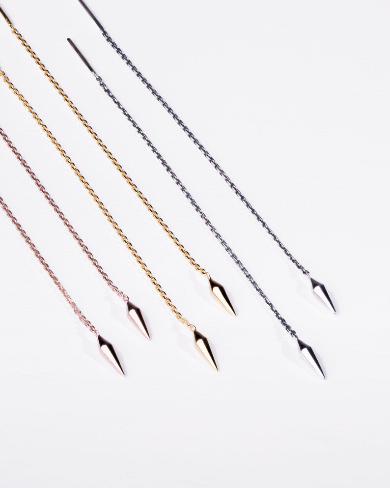 Threader Earrings Pendulum Sterling Silver Chain Earrings image 2