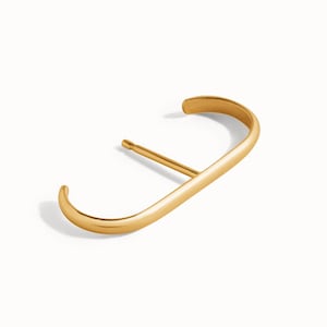Orecchino minimalista a bretella in argento • Orecchino a clip geometrico moderno per lobo • Orecchino a perno placcato oro 24 carati, regalo semplice - CST027 immagine 5
