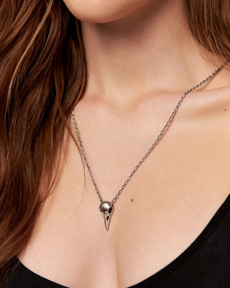 Silver Raven Skull Necklace Bird Skull Jewelry Raven Skull Gothic Pendant Goth & Steampunk Gift for Him Best Christmas Gift - FPE005 image 6