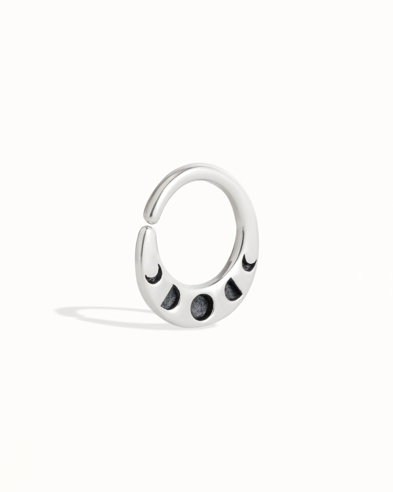 Moon Phase Septum Ring Nose Ring Celestial Jewelry Sterling Silver Bohemian Fashion Indian Style 14g 16g 18g BSE041 image 3