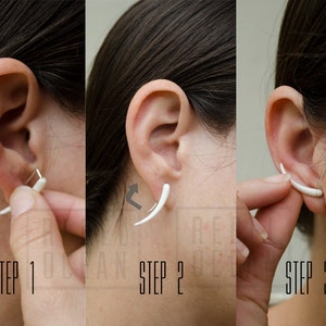 Silver Ear Climber Minimalist Earrings Crescent Moon Sterling Shine Ear Cuff Earrings Modern Jewelry Gift 14K Ear Wrap FES007 zdjęcie 9