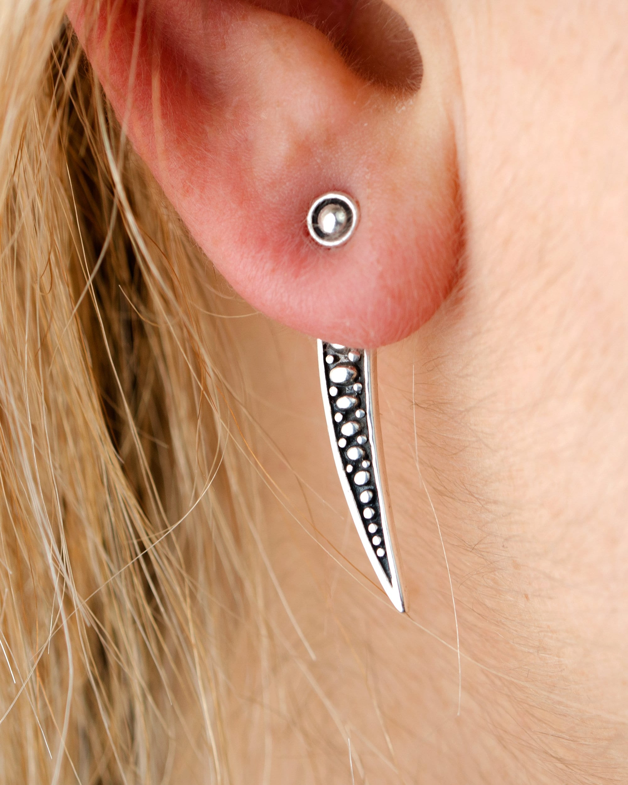 Goth Spikes Ear Jacket Earrings • Dark Silver Stud Earrings • Silver Claw Dangle Earrings • Cyberpunk Drop Earrings Gift for Her - JKT003