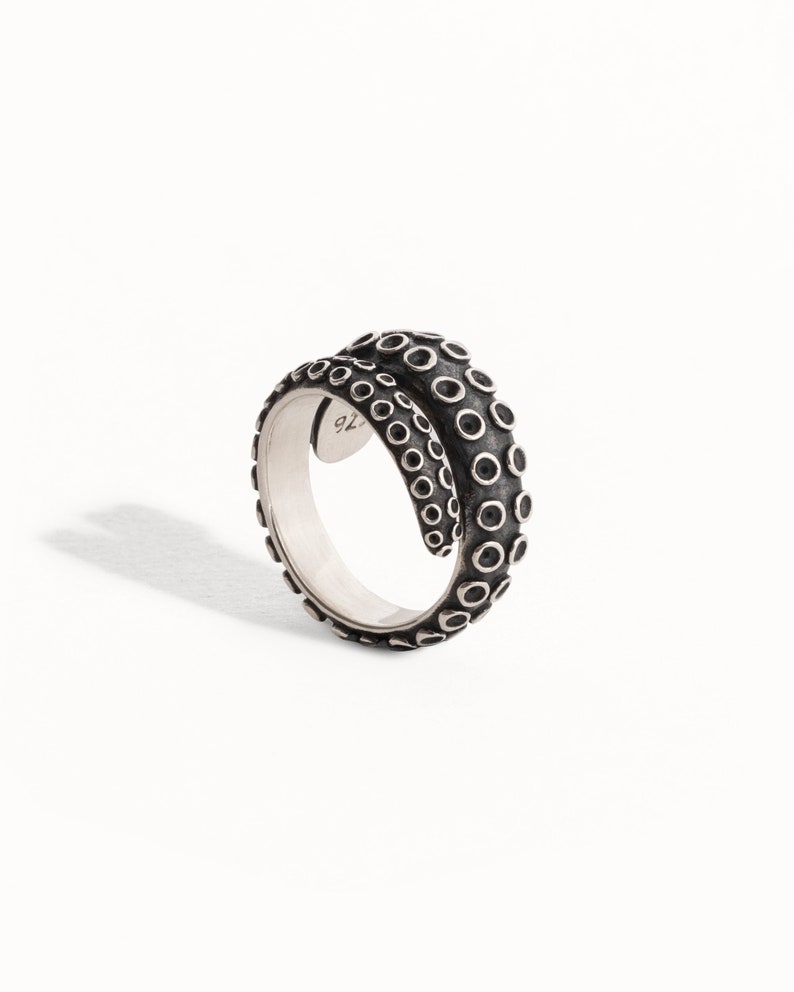 Octopus Tentacle Ring Silver Oxidized Marine Boho Ring Adjustable Wrap Ring Steampunk Rocker Jewelry Gift for Her or Him FRI005 image 2