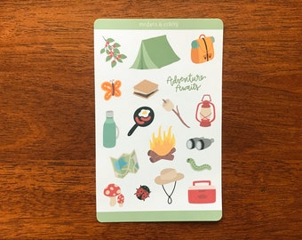 Feuille d'autocollants de camping, autocollants de scrapbooking de voyage, autocollants d'agenda de randonnée