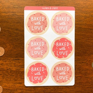 Baked with Love Valentine&#39;s Treat Labels: Cookie Stickers, Baking Labels, Round Kids Valentine Stickers