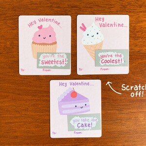 Cartes de Saint-Valentin à gratter pour enfants : cupcakes, crème glacée et gâteaux