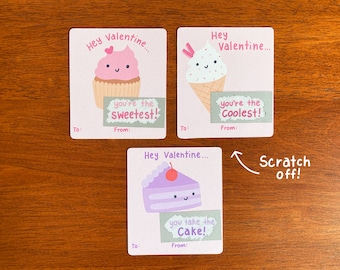 Scratch Off Kid's Sweets Valentines Day Cards - Cupcakes, Ice Cream, and Cake