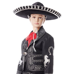 Boys Black Charro Outfit with Swirl Design, Traje De Charro, Boys Baptism, Mariachi Mexicano - Black/Silver