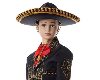 Boys Black Charro Outfit with Swirl Design, Traje De Charro, Boys Baptism, Mariachi Mexicano - Black/Gold