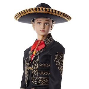 Traje de charro negro para niños, traje de charro para niños, traje de bautizo para niños, disfraz de vaquero, negro/dorado