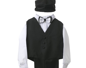 Ring Bearer Outfit, Boys Wedding Outfit, Baby Boy Wedding Suit, Baby or Toddler Vest Suit for Baptism, Wedding, Christening -Style 913 Black