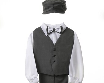 Boys Vest Suit, Formal Outfit for Boys, Baptism Christening Set, Toddler Ring Bearer Suit, Boys Special Occasion Outfit – Style 913 Gray